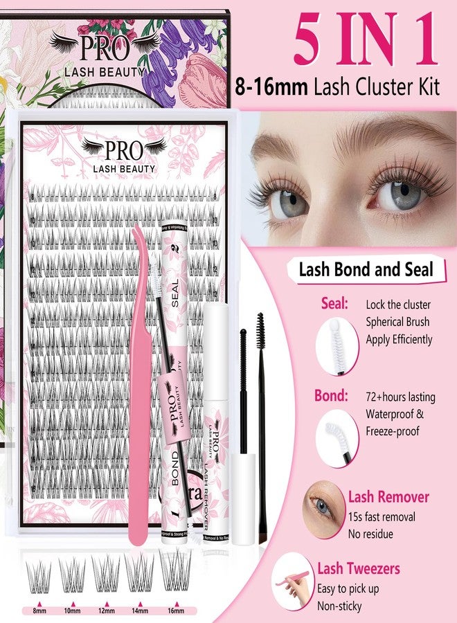 برو لاش بيوتي مجموعة برو لاش بيوتي لتجميع الرموش الطبيعية، مجموعة رموش خفيفة غير مرئية مع لاصق شفاف للرموش، ملقط للرموش، مزيل للرموش، مجموعة تجميع الرموش، مقاومة للماء وسهلة الاستخدام (زورا، 8-16 مزيج) - Image 4